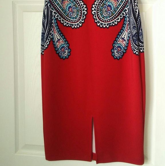 Express Strapless Red Peacock Dress - Picture 2 of 2